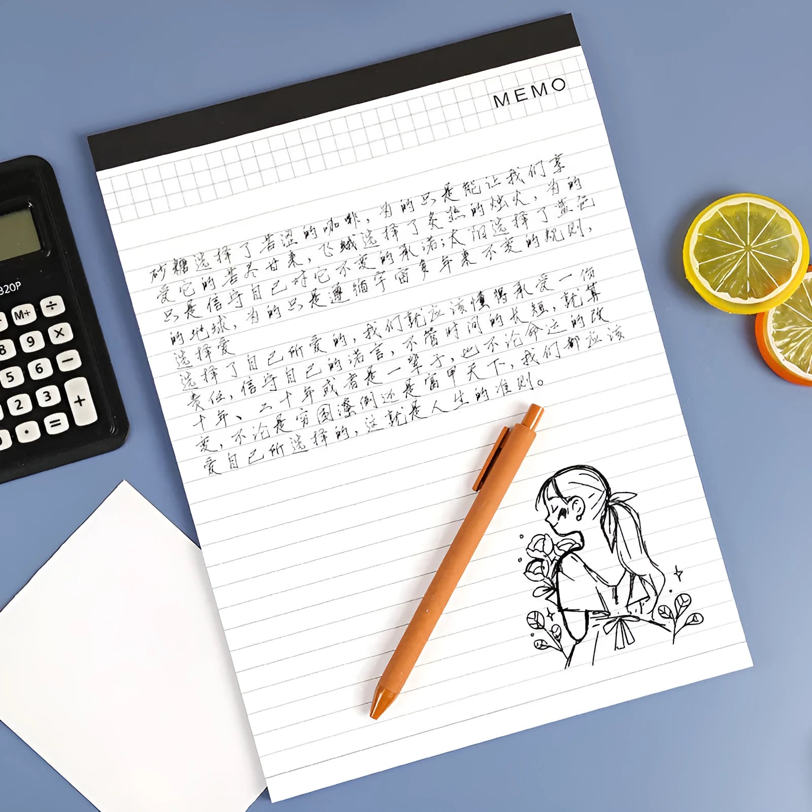 A4 tearable notebook with soft cover open to show gridded ivory white paper inside.