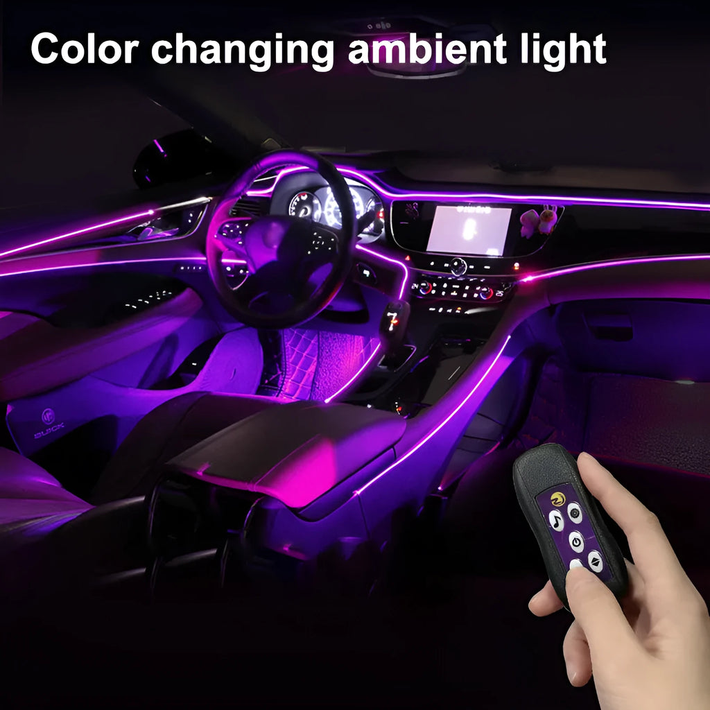 Car dashboard LED ambient lighting kit with USB connection and flexible PVC strips