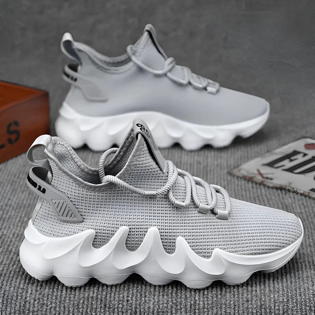 Men's casual lightweight breathable sock-like shoes low top round toe lace up in black white gray solid colour trainers size 39-48