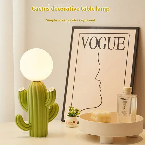 Green cactus button 3W plug-in bedside lamp on a modern nightstand