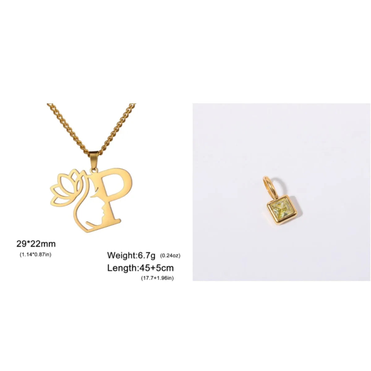 Stainless steel cross chain necklace with letter pendant in gold or silver electroplated finish