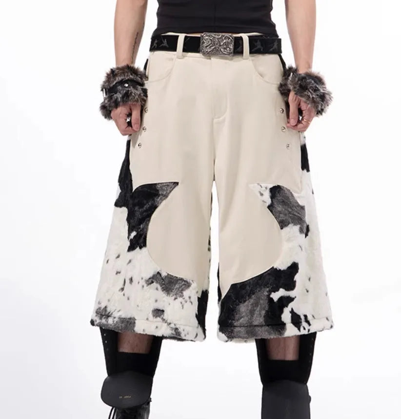 Milk fibre fur cropped trousers with personalised check pattern in a city fashion style.