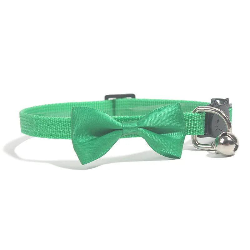 Colourful nylon pet bow collar with bell attachment and adjustable strap for cats