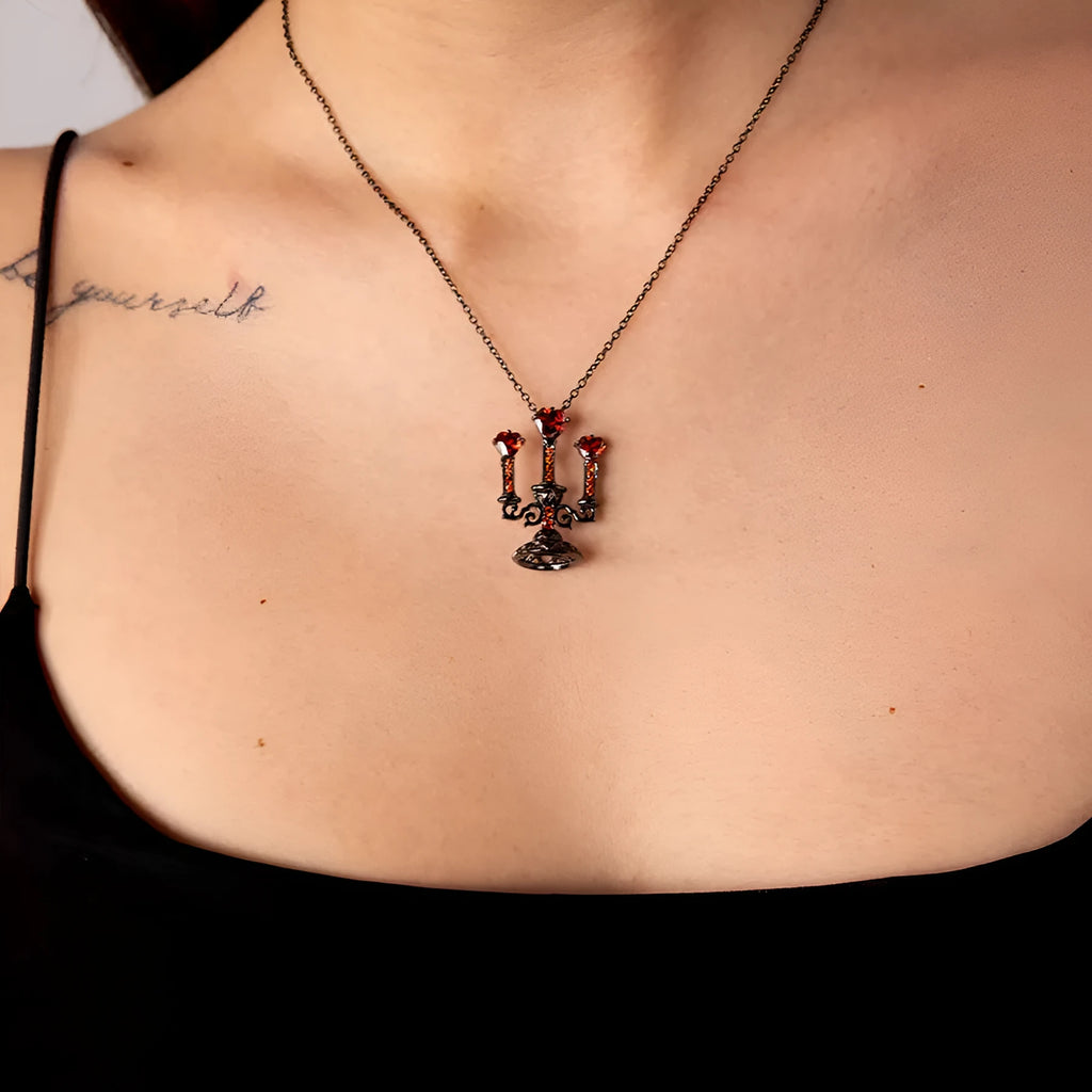 Retro candlestick pendant necklace with Gothic cross chain in zinc alloy for women