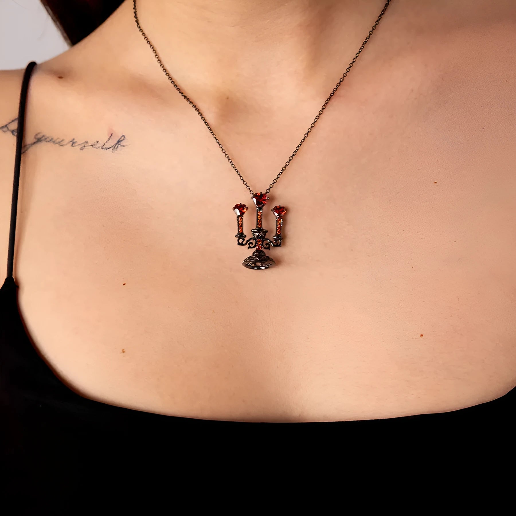 Retro candlestick pendant necklace with Gothic cross chain in zinc alloy for women