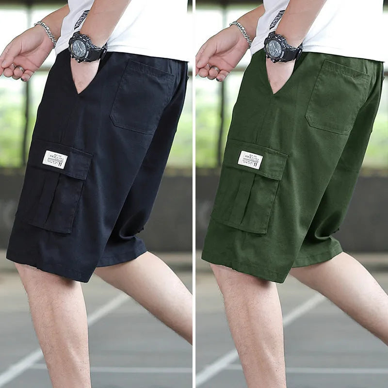 Men's loose casual sports trousers in black, khaki, army green, camouflage, sizes M-5XL, thin polyester blend.