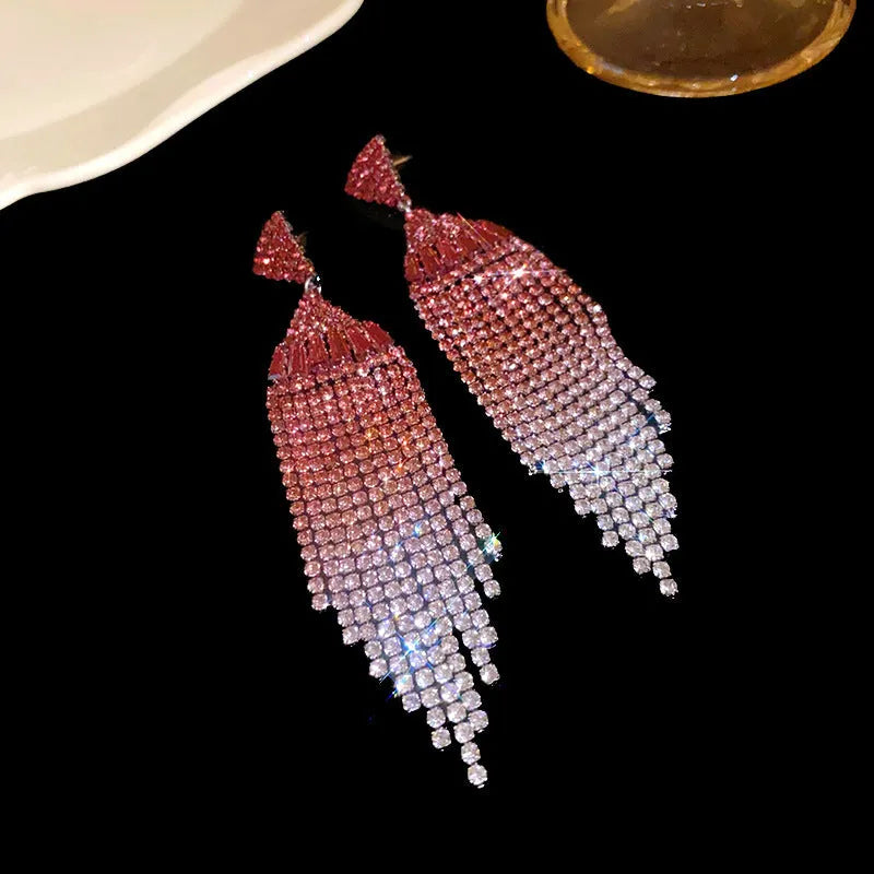 Copper diamond tassel stud earrings in purple love heart style for women