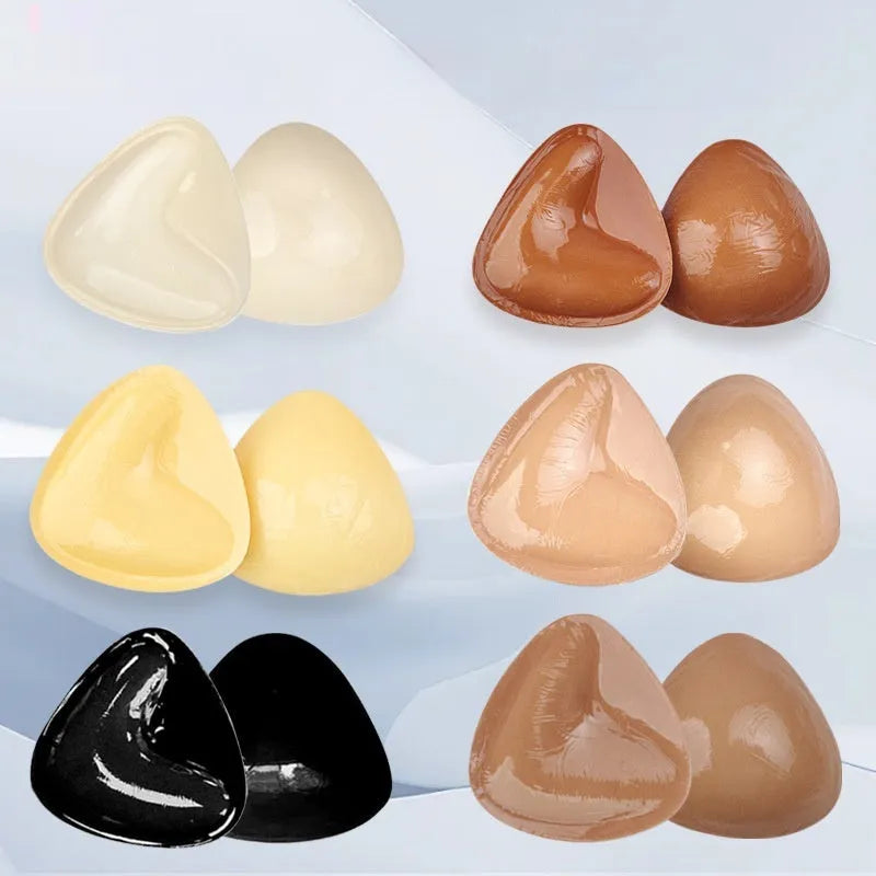 Double sided adhesive silicone bra inserts for push up lift in nude shades, reusable and water resistant
