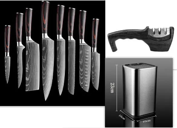 7CR17 stainless steel chef knife with laser Damascus pattern and colour steel handle