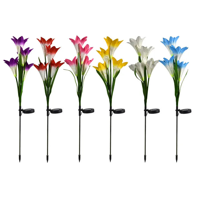 Flower-shaped solar garden lantern with decorative petals and 850mm height for outdoor courtyard decoration