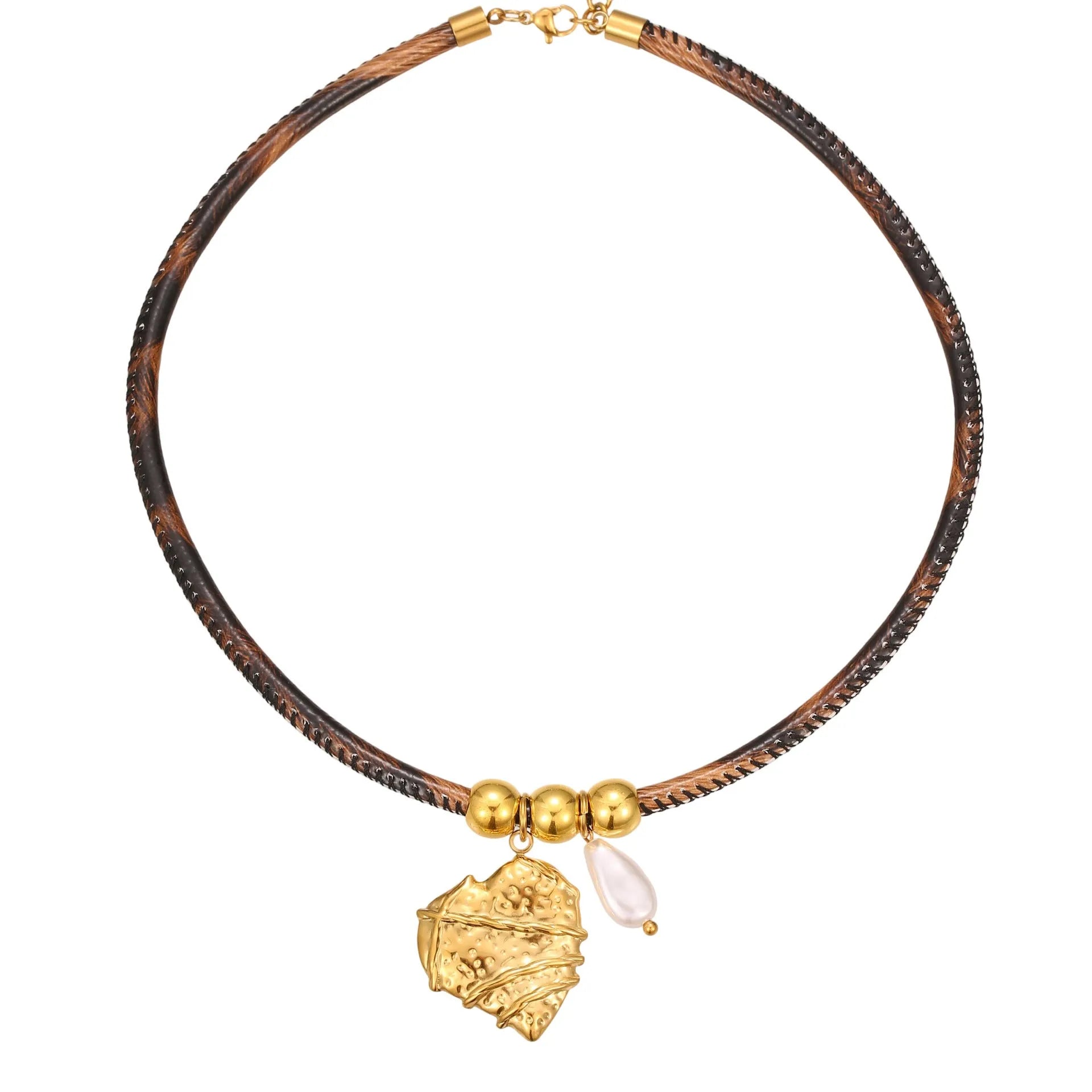 Geometric leopard pendant necklace on adjustable chain with 18K gold electroplated finish