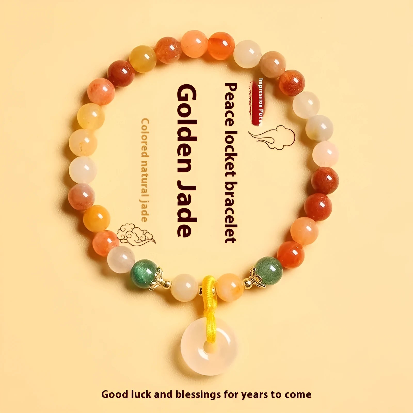 Natural jade and red agate safety buckle bracelet with 6mm beads
