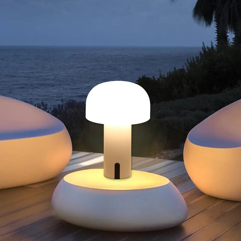 Decorative LED mushroom night light bedside touch table lamp in green, pink, or white, 150 x 220mm, USB rechargeable