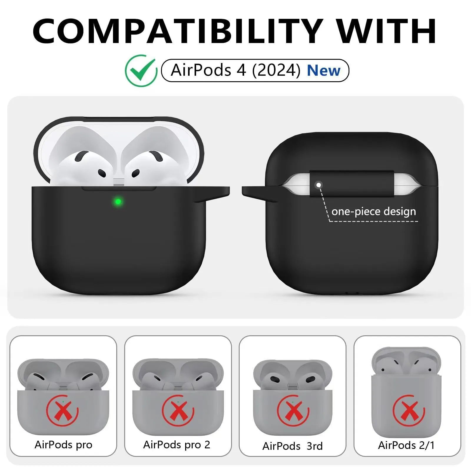 Set of silicone protective cover and cleaning pen for Airpods, embossed texture, black silicone case, white cleaning pen