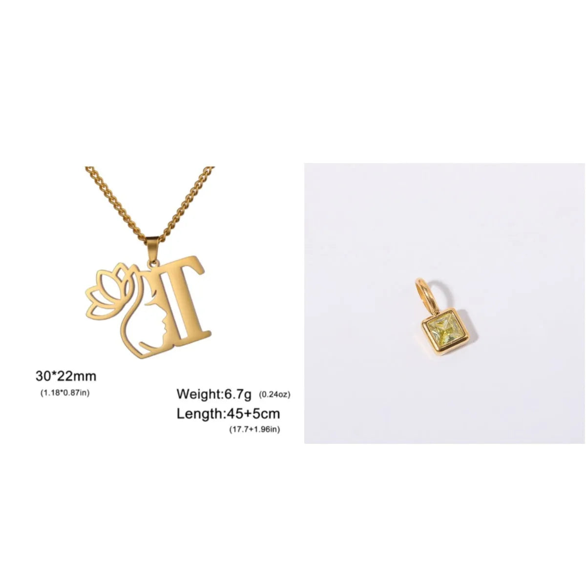 Stainless steel cross chain necklace with letter pendant in gold or silver electroplated finish