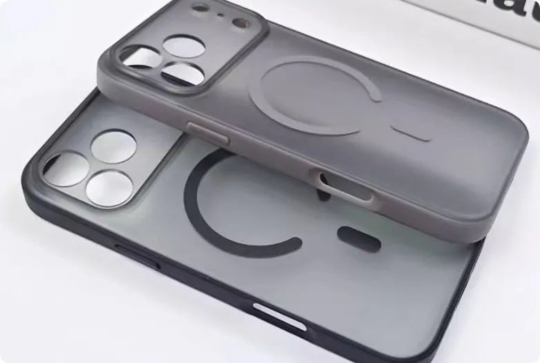 Magnetic skin-feel iPhone case in Matte Black with fine hole lens and anti-fall full cover design.
