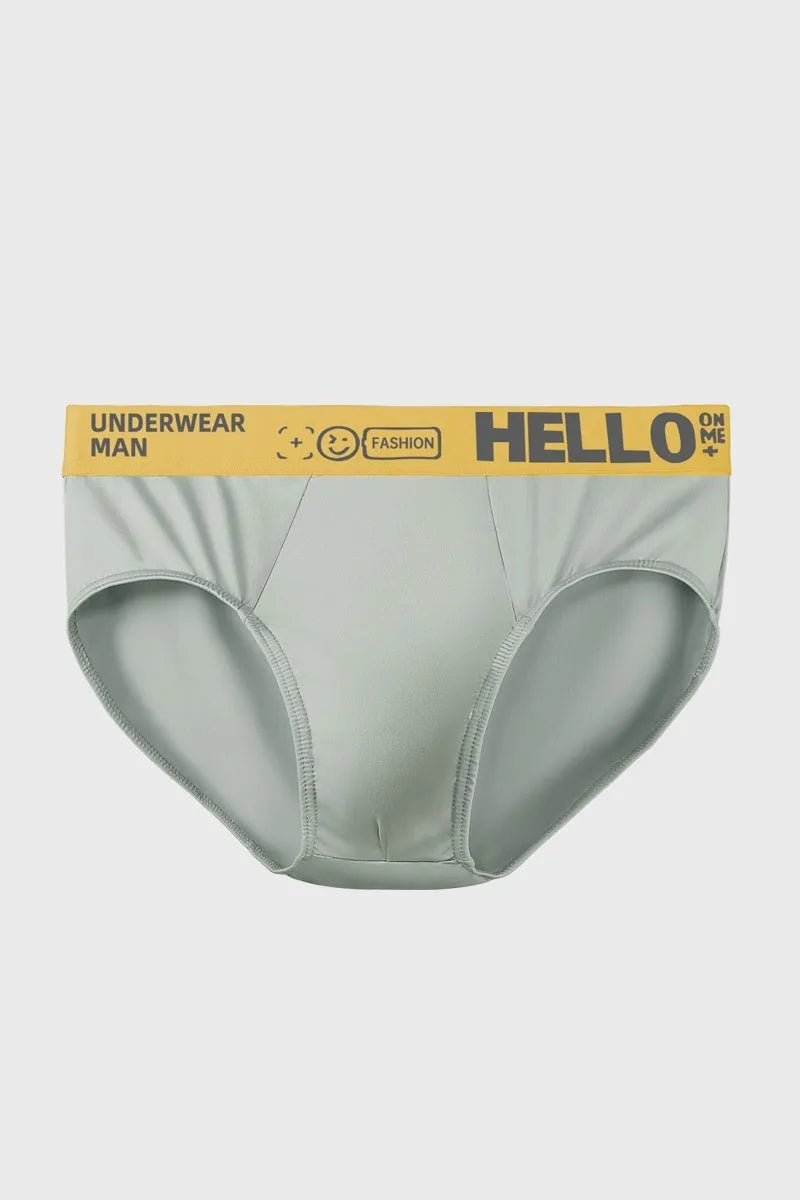 Men's printed letter ice silk underwear low waist briefs in polyester fibre, available in multiple colours
