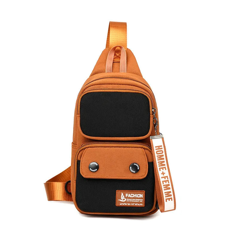 Outdoor leisure crossbody shoulder bag in nylon, shown in beige contrast colour with storage compartments.