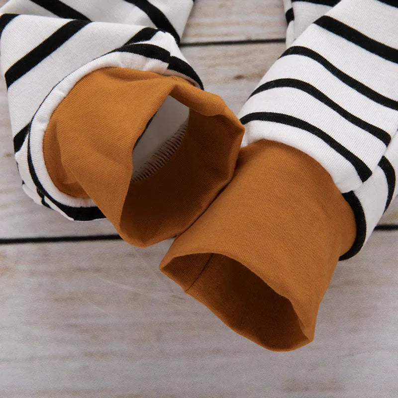 Striped cotton 3-piece children's outfit set with hat, top, and pants in Mibaise, sizes 70-100cm
