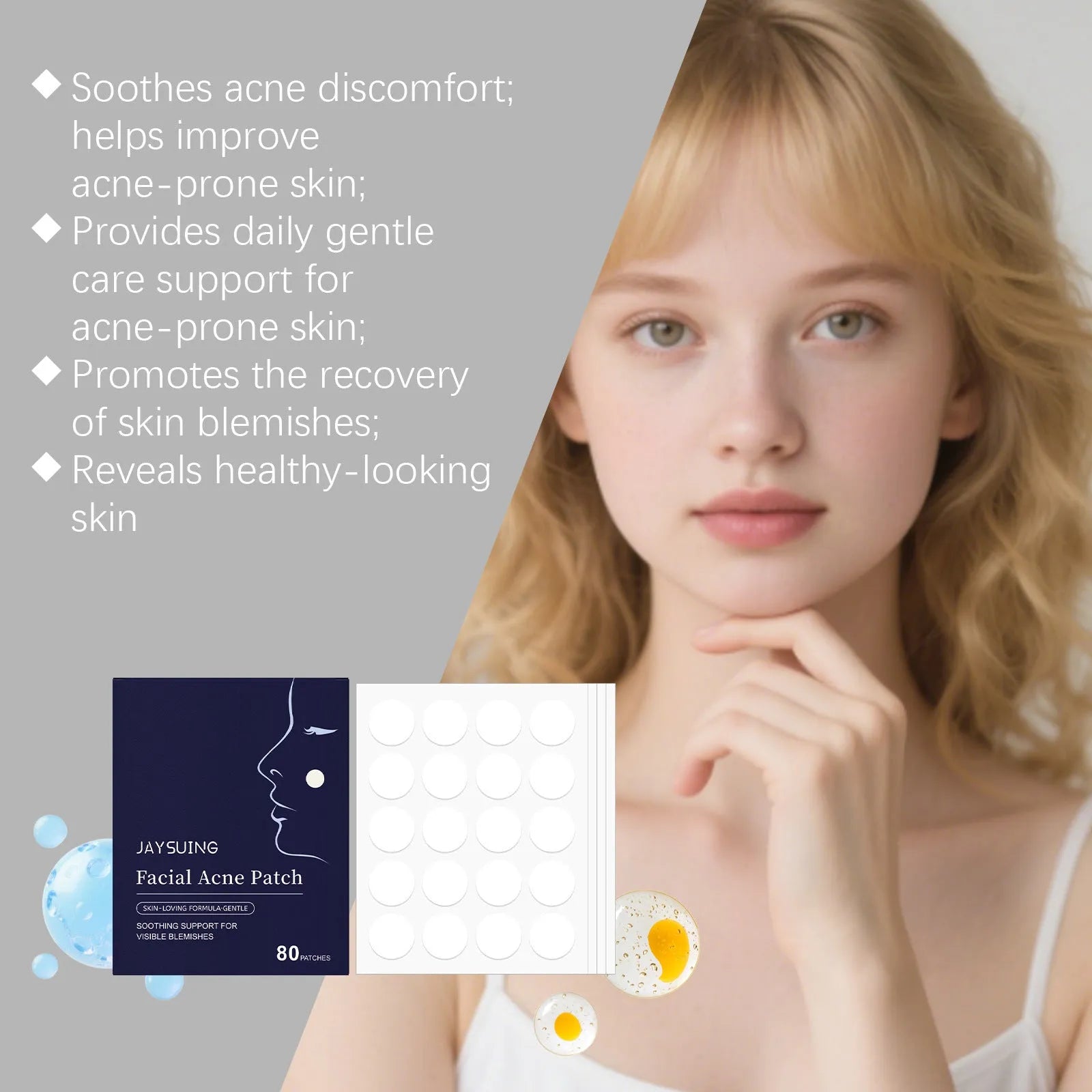Transparent hydrocolloid acne patches for facial spot treatment in pack of 80