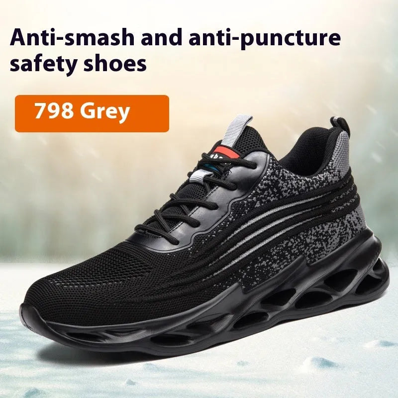 Brown leather safety work shoes with rubber soles for anti-smashing and anti-puncture protection