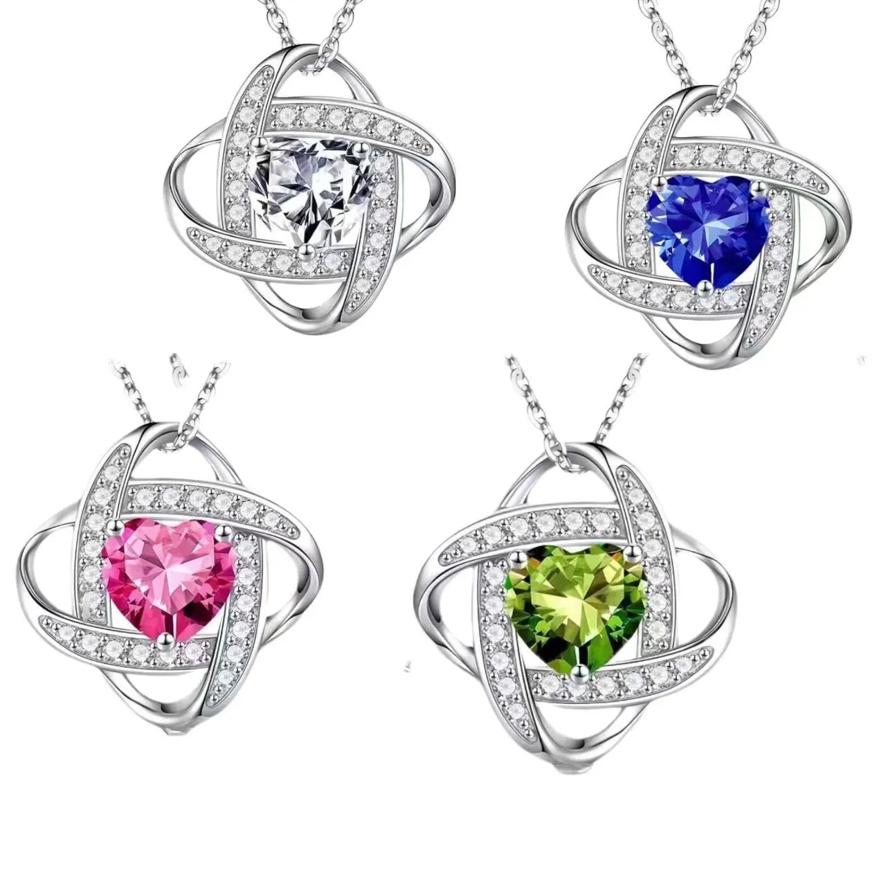 Copper heart necklace with electroplated finish in platinum diamond colours on model
