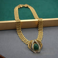 Handmade oval necklace with red and green agate inlay, copper pendant and Chopard-style chain