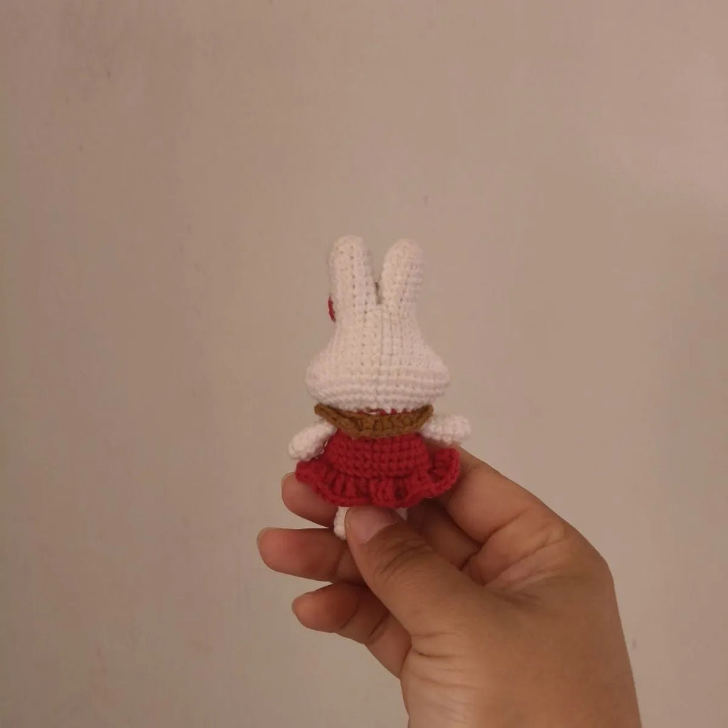 Hand-crocheted wool rabbit key chain with animal pendant design