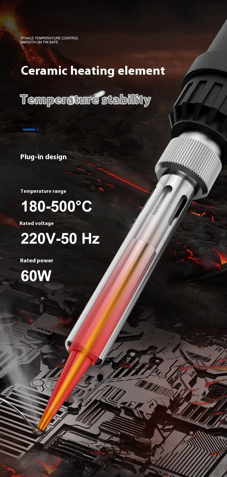 Grey 90W electric soldering iron with ceramic heating core and adjustable temperature control