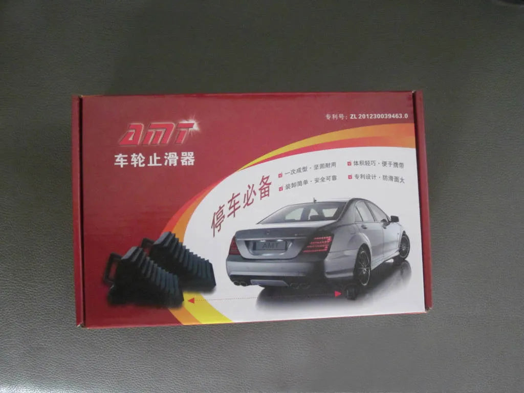 Car wheel anti-slip device skid stop parking locator in pure black, one pair with two packaging boxes