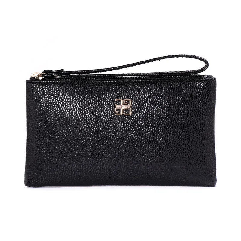 Long wine red PU leather phone wallet handbag with zip open showing card slots and phone compartment.