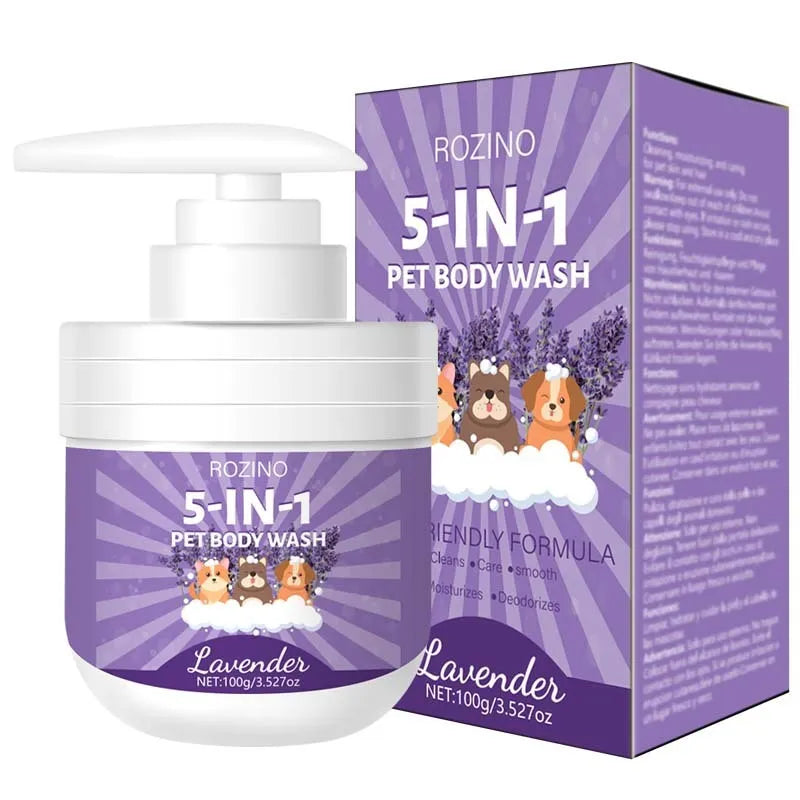 100g plastic bottle of pet shower gel with deodorant and lasting fragrance, 13x5cm size