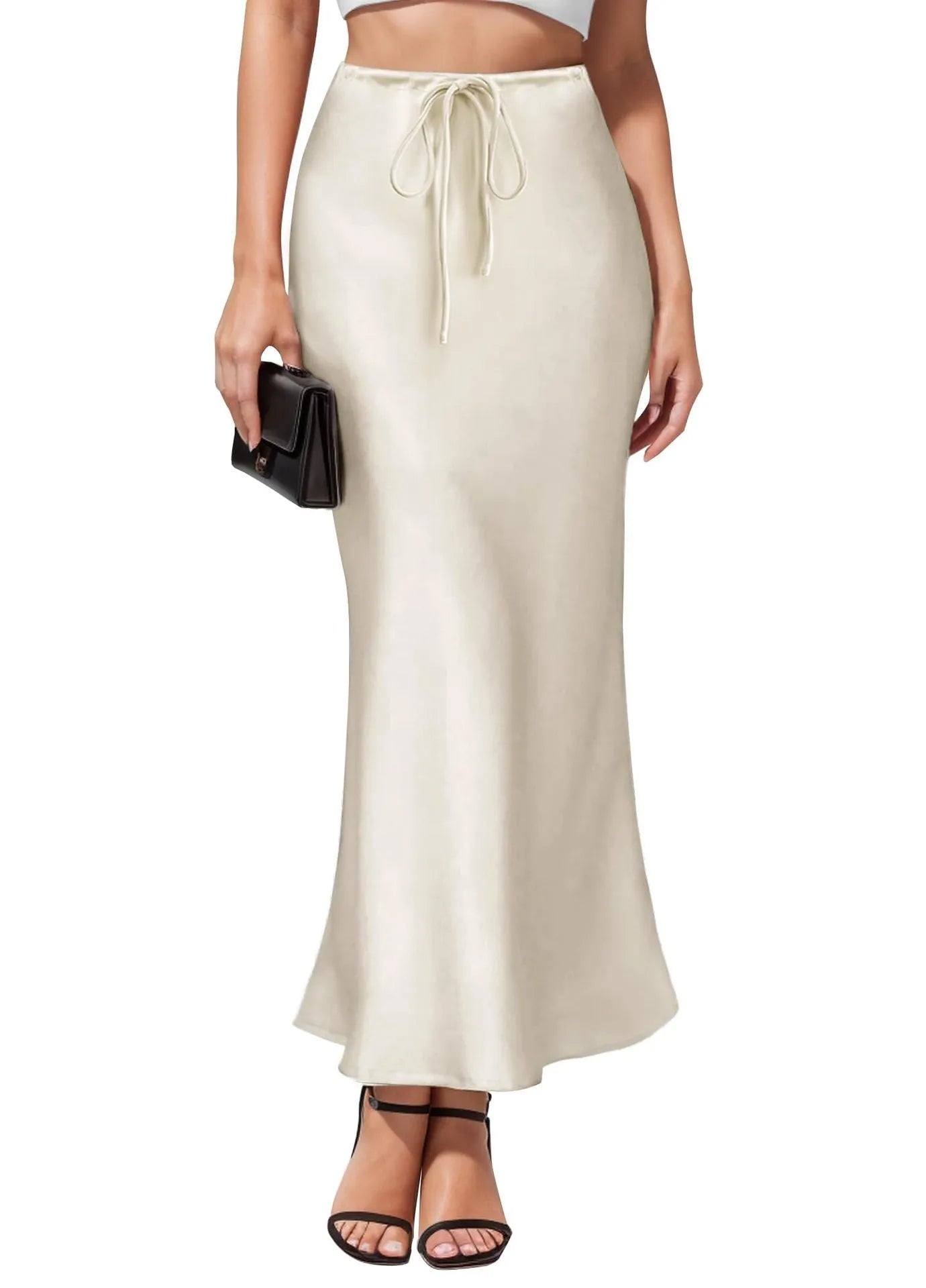 Asymmetric acetate satin skirt with high waist and irregular stitching in multiple colour options