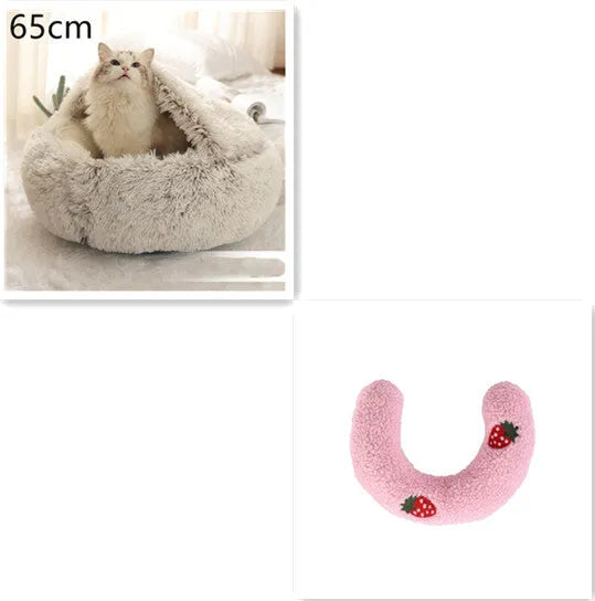 Round plush pet bed in brown for cats and small dogs, size 40cm