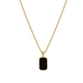 Rectangular pendant necklace in 18K gold plated titanium steel with box chain, black geometric design, 41-50cm.