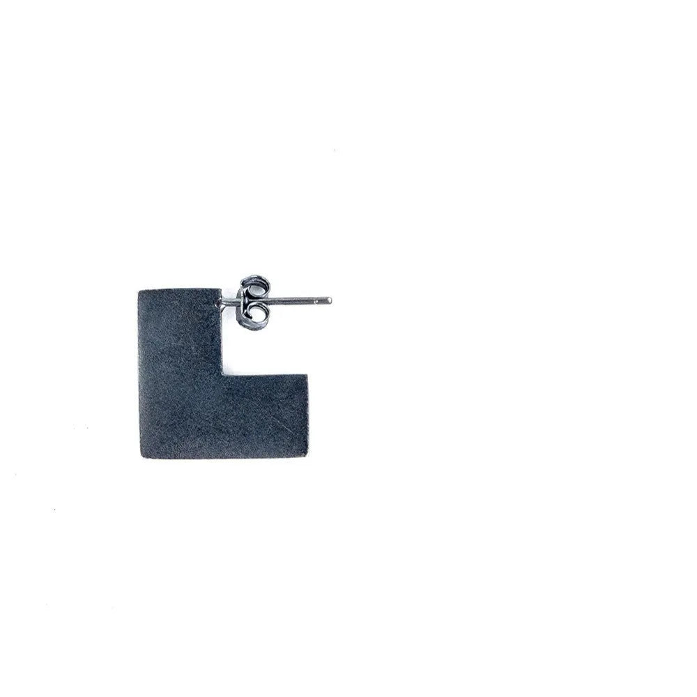 Oxidised black geometric square sterling silver earrings with minimalist design