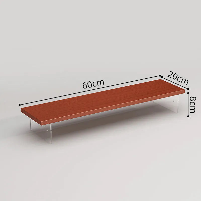 Wooden computer riser stand with acrylic legs, single-layer desk organiser in black or white, 40cm to 120cm