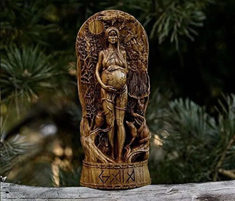 Detailed resin sculpture of a Greek goddess standing 22cm tall, for altar or garden decoration.