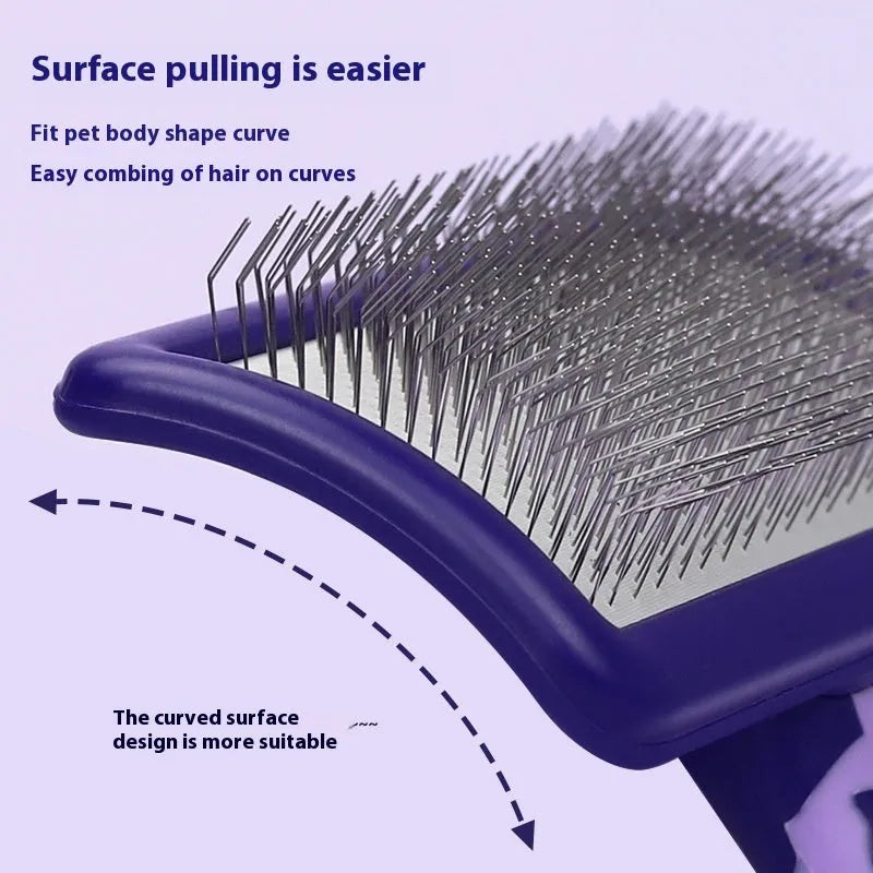 Plastic curved needle dog grooming comb in purple yellow or green, small medium large sizes