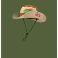 Army green cotton fisherman hat with a patchwork design and a flat-top crown.