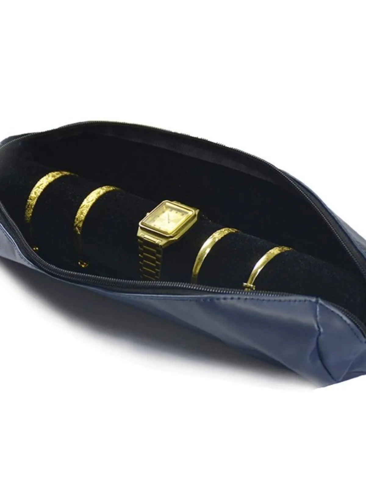 Polyester women's portable bracelet watch buggy bag storage case in black velvet with black bracelet stick