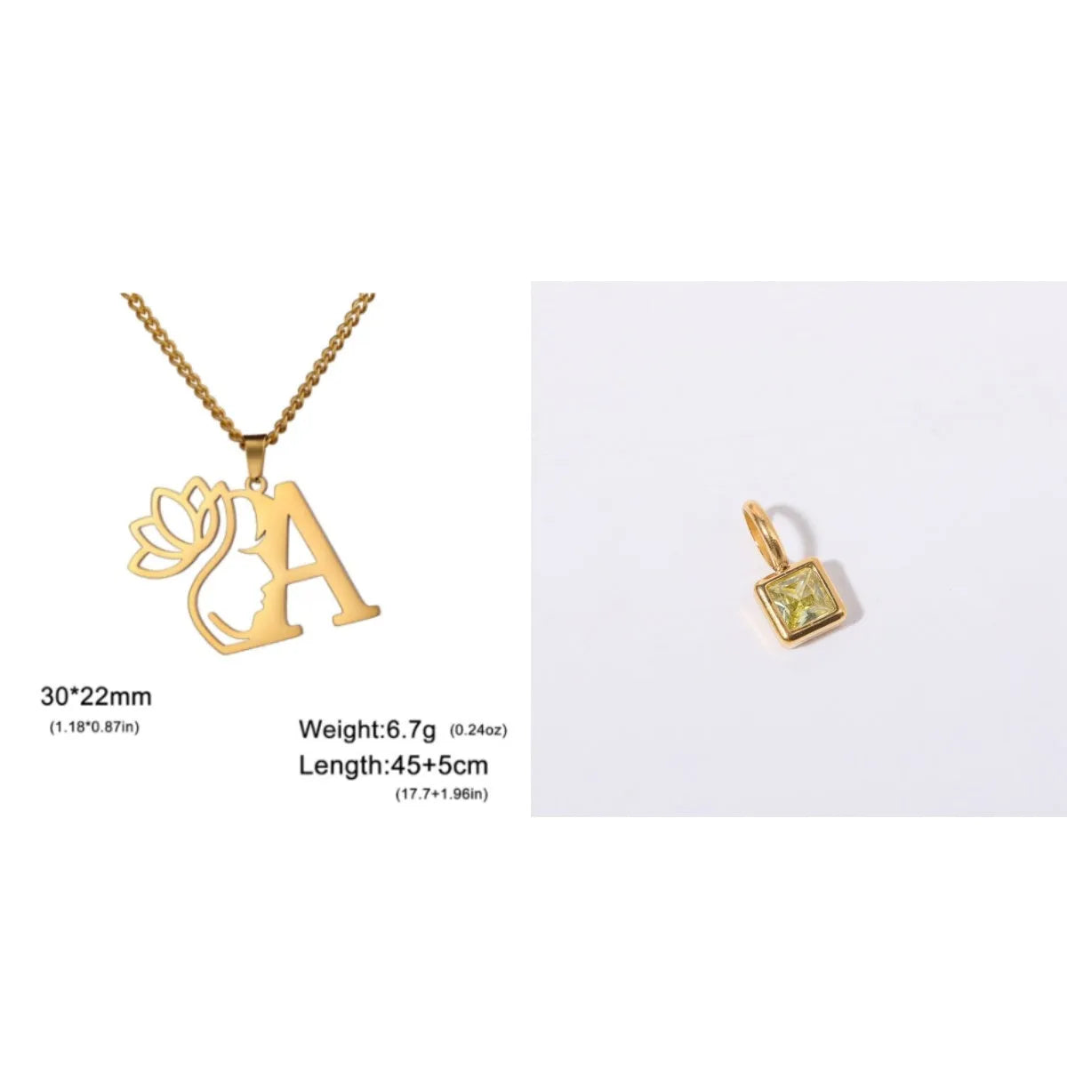 Stainless steel cross chain necklace with letter pendant in gold or silver electroplated finish