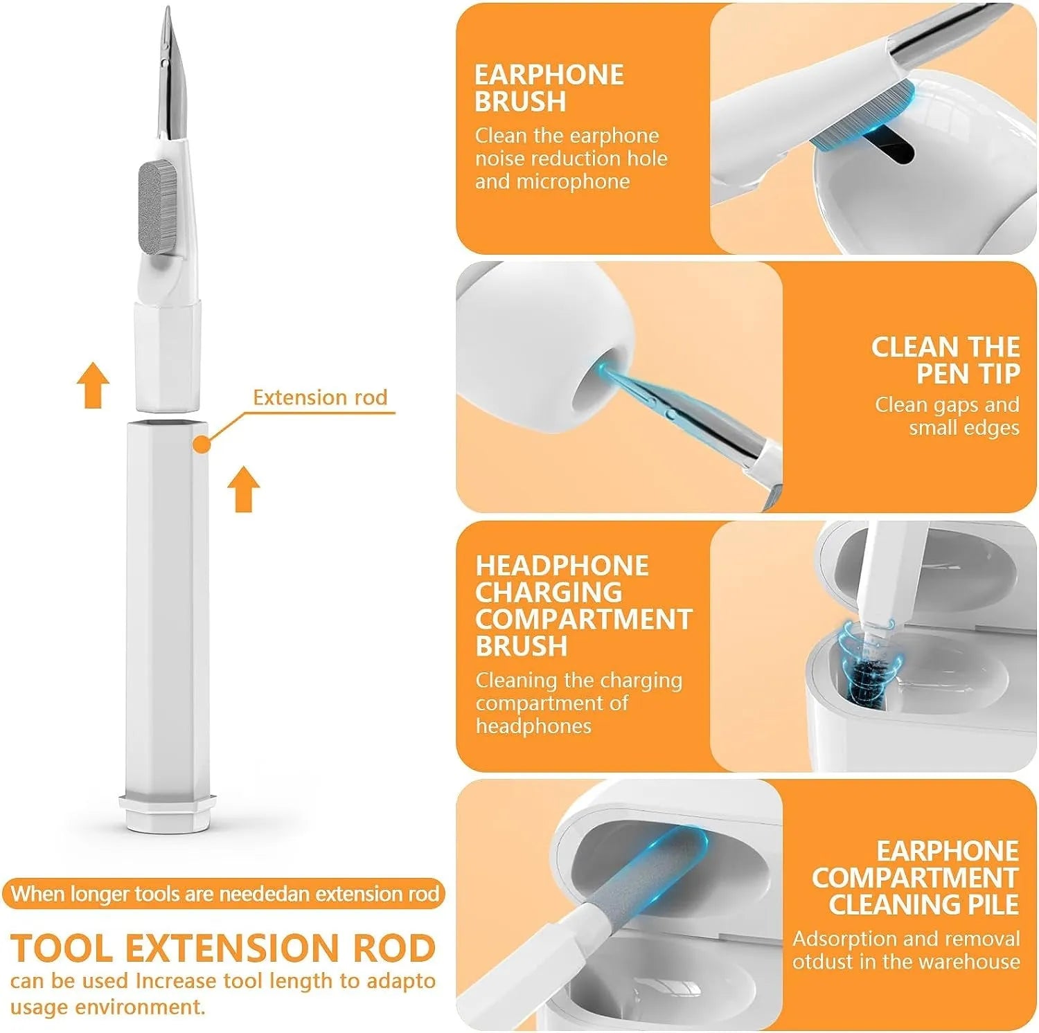 20 in 1 electronic cleaning kit with ABS tools in cylindrical black holder on white background