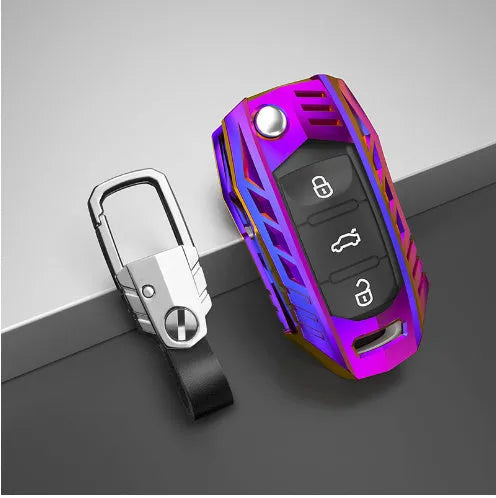 Metal mecha golf auto key shell set in silver with button case buckle