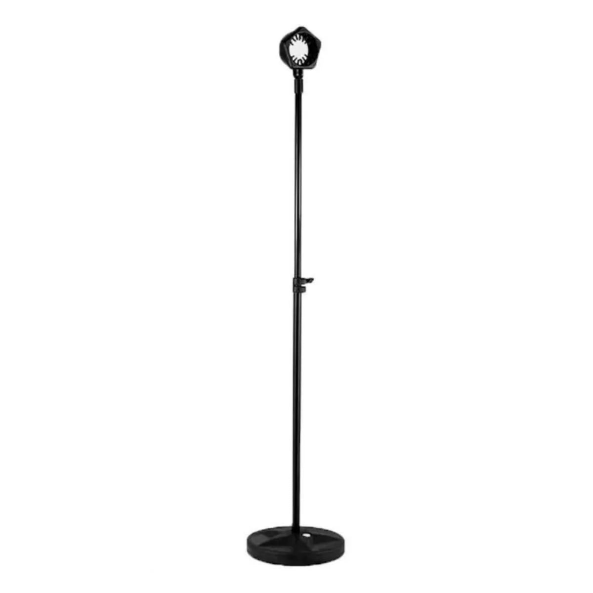 Vertical hair dryer stand with adjustable tray in black color, holding hairdryer on stable base