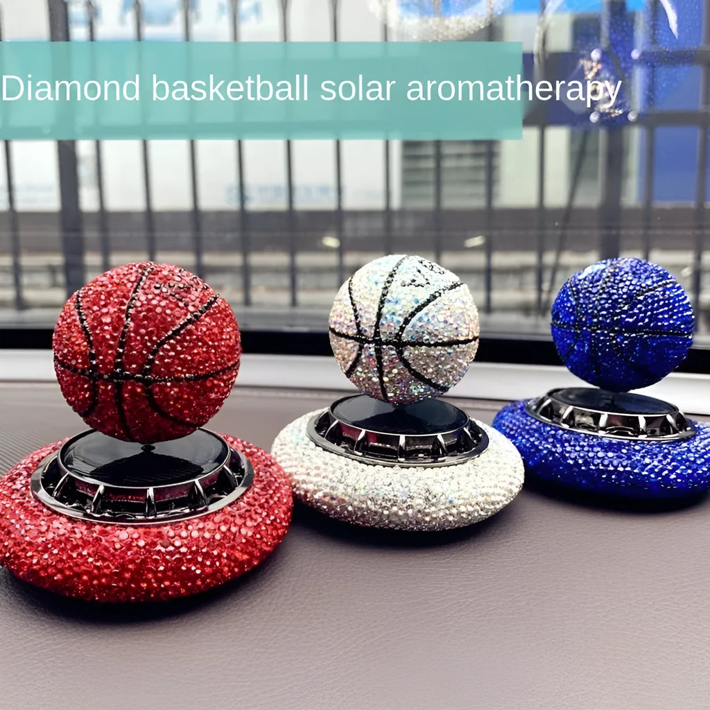 Solar car perfume decoration rotating ball ornament with rhinestones, solid aromatherapy, 8cm x 8cm, red white blue