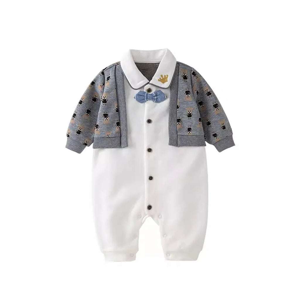 Baby romper spring autumn cotton jumpsuit cardigan fake two pieces long sleeve climbing style suitable height 66cm 73cm 80cm 90cm