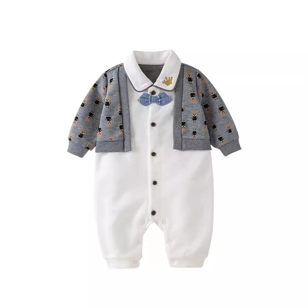 Baby romper spring autumn cotton jumpsuit cardigan fake two pieces long sleeve climbing style suitable height 66cm 73cm 80cm 90cm