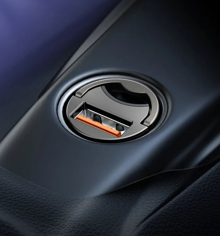 Baseus electro‑optical grey 30W mini car charger and USB cable set