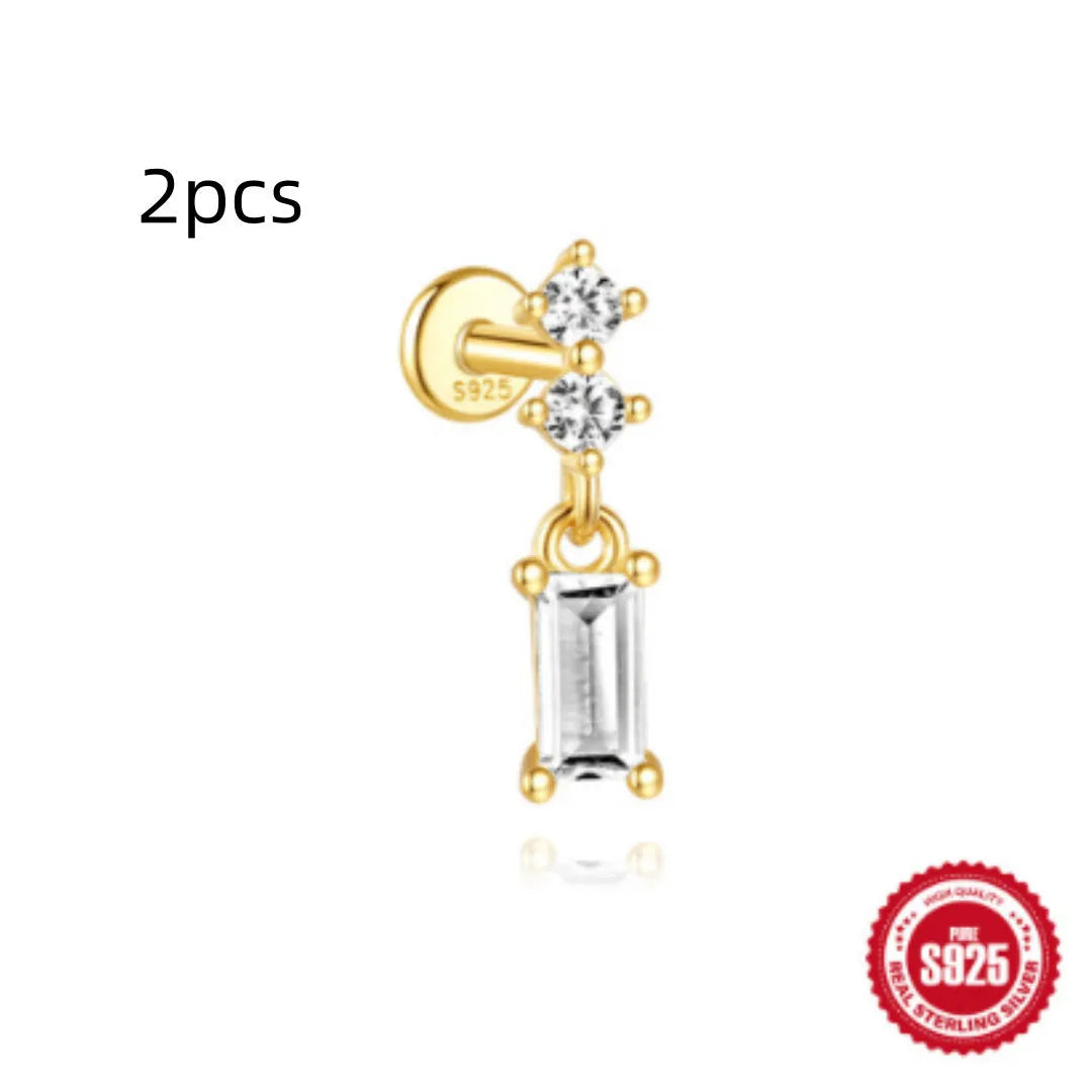 Geometric water drop shaped S925 sterling silver earrings with a flat spiral puncture back, in a gold electroplated finish.